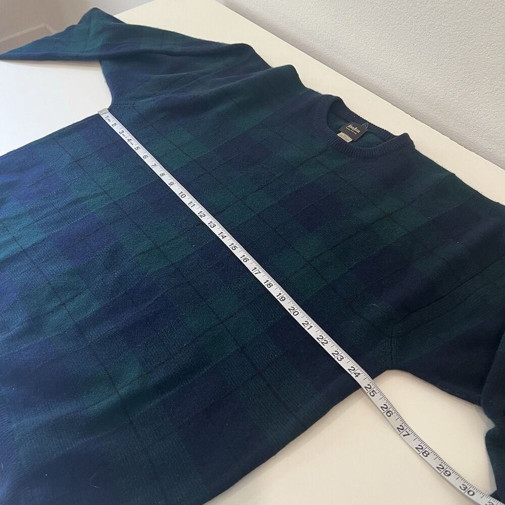 Vintage Y2k Neiman Marcus Cashmere Men’s Green Blue tartan sweater luxury preppy - Picture 5 of 6